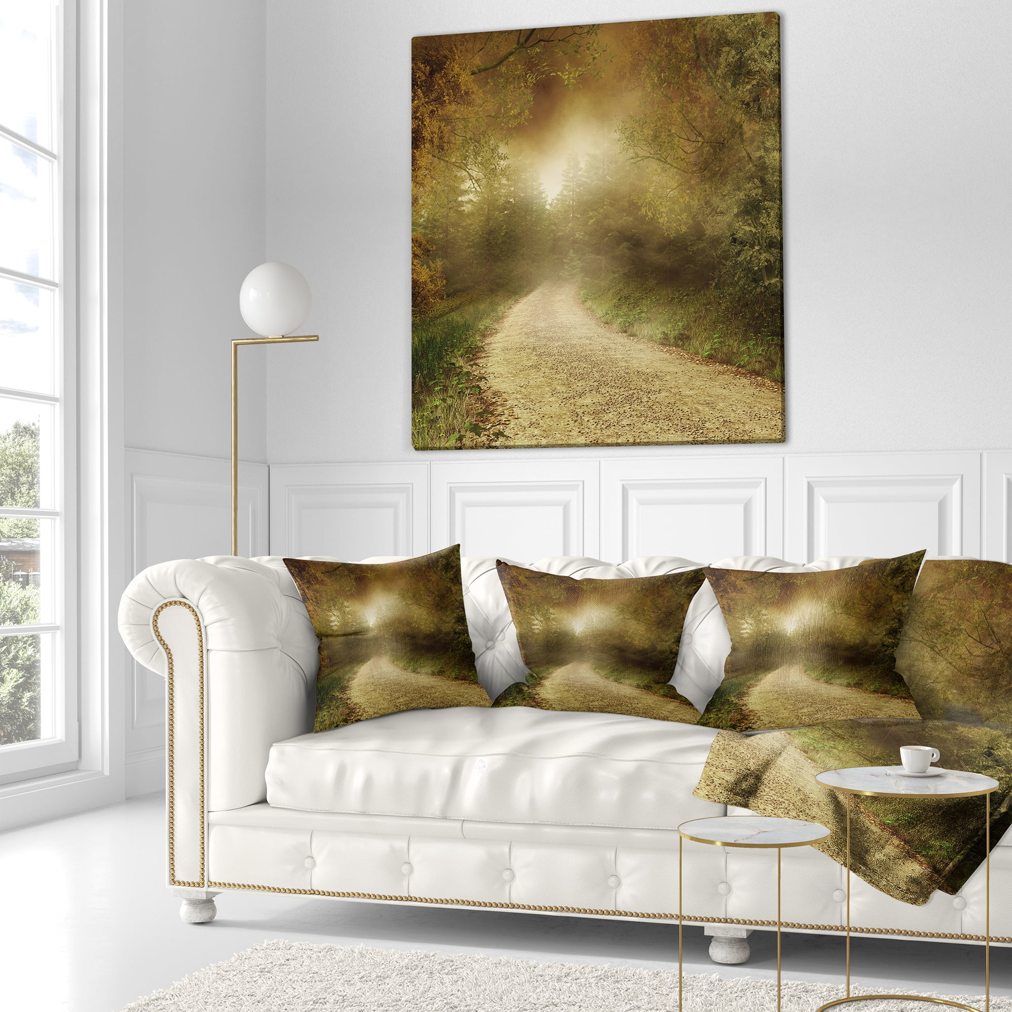 Designart Country Road Through Fall Scenery - Landscape Photography Throw Pillow - 18x18