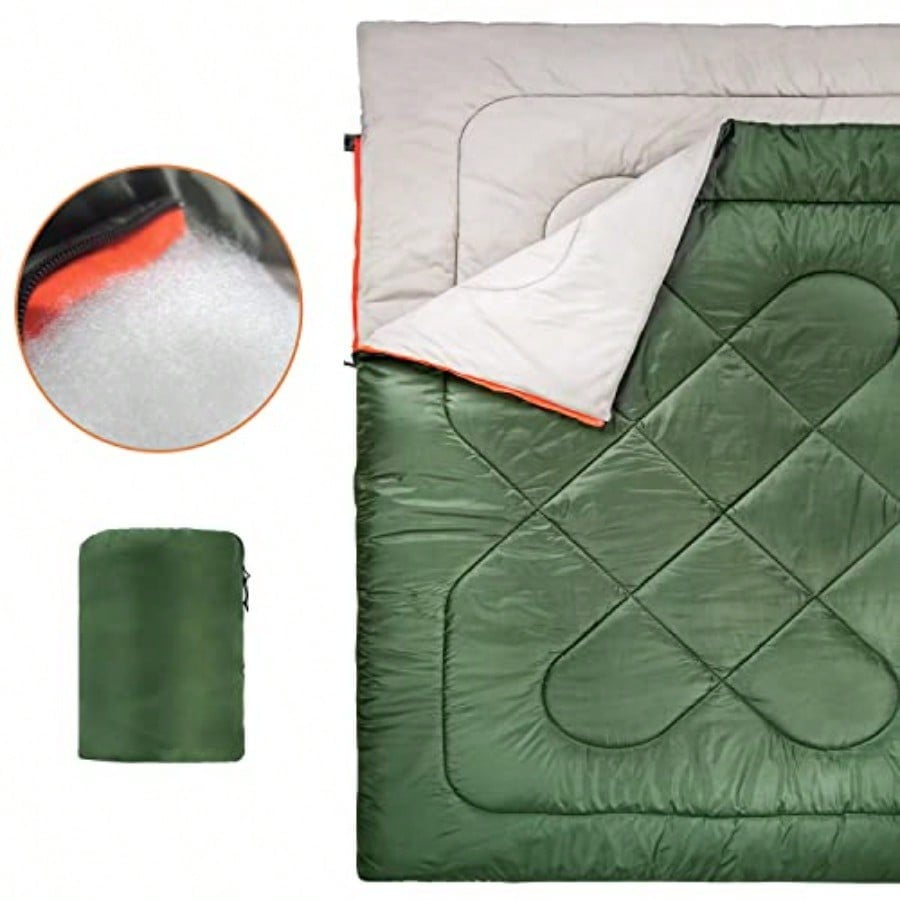 40F Cool Weather TwoPerson Sleeping Bag 87 Inches X 59 Inches Olive Green