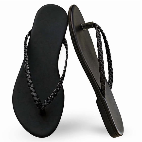 BERANMEY Woven Flip Flops for Women Casual Round Toe Lightweight Thong Sandals Perfect Beach & Everyday Wear Womens Flip Flops