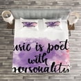 thumbnail image 3 of Ambesonne Saying Quilted Bedspread Set 3 Pcs, Music is a Poetry Slogan, King Size, Lavender Coral and Black, 3 of 3