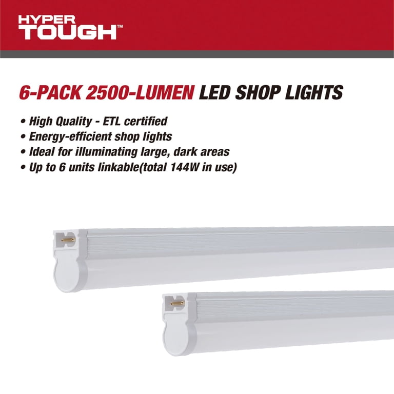Hyper Tough LED 2500 Lumens 4 ft T5 Dimmable Shop Lights, Pack of