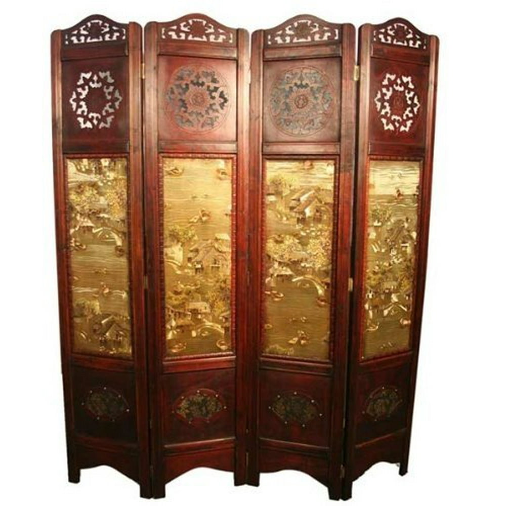 Vintage Oriental Style 4 Panels Screen Room Divider