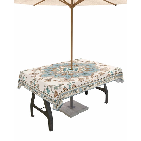 Hokiten Outdoor Tablecloths with Umbrella Hole & Zipper, Boho Aztec 54x80 Inch Tablecloth Rectangle, Ethnic Bohemia Tribal Abstract Pattern Art Waterproof Table Cloth, Patio/Pool/Picnic Table Covers