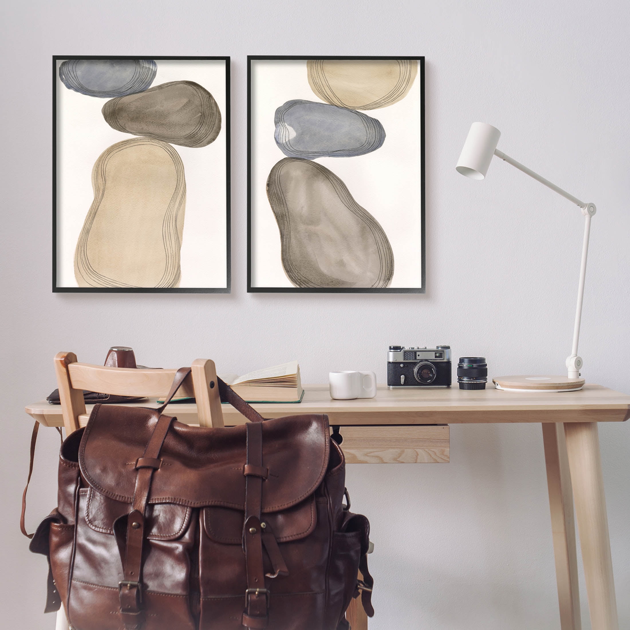 Stupell Industries Contemporary Oblong Shapes Arrangement Graphic Art Black Framed Art Print Wall Art, Set of 2, Design by Laura Marr