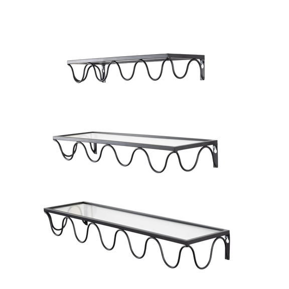 DecMode 24", 20", 17"W 1-Tier Black Wall Shelf with Metal Frame (3 Count)
