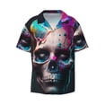 thumbnail image 5 of Picia Modern Abstract Colorful Skull B Men's Linen Shirts Short Sleeve Cuban Beach Shirts Casual Shirts Button Down Shirt for Men Beach Summer Wedding Shirt-Large, 5 of 7