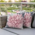 thumbnail image 4 of Spring Pink Gray Flower Pillow Covers 2 Pack Country Watercolor Pink White Floral Pillowcase Waterproof Outdoor Throw Pillow Cover for Patio Garden Square Cushion 16”x16”, 4 of 9