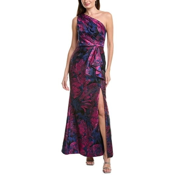 Adrianna Papell womens One Shoulder Jacquard Gown, 4, Navy