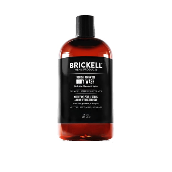 Brickell Men's Invigorating Body Wash for Men, Deep Cleaning Shower Gel with Aloe, Jojoba, and Vitamin E, Scented (Tropical Teakwood, 16 oz)