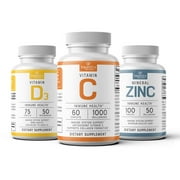 Tapestry Brands CDZ Immunity Pack – 1000 Milligrams Vitamin C, 50 Micrograms Vitamin D3, and 50 Milligrams Mineral Zinc Immune System Support Dietary Supplement, 3 Bottles, 235 Tablets