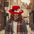 thumbnail image 7 of Slccxzc Elegant Fedora Hat with Floral Embellishment Retro Wide Brim Hat Panama Floppy Cap for Wedding Race Banquet Tea Parties, 7 of 7