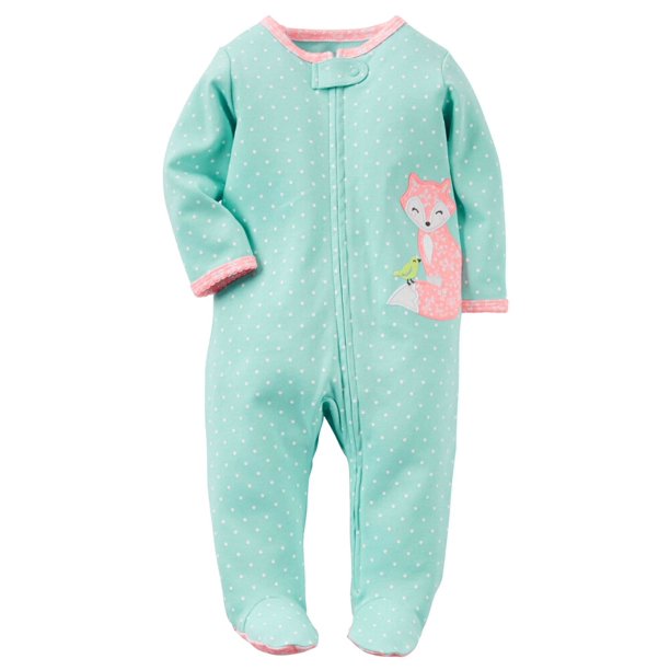 Carter's Carters Baby Girls Cotton ZipUp Sleep & Play Fox Dot Mint
