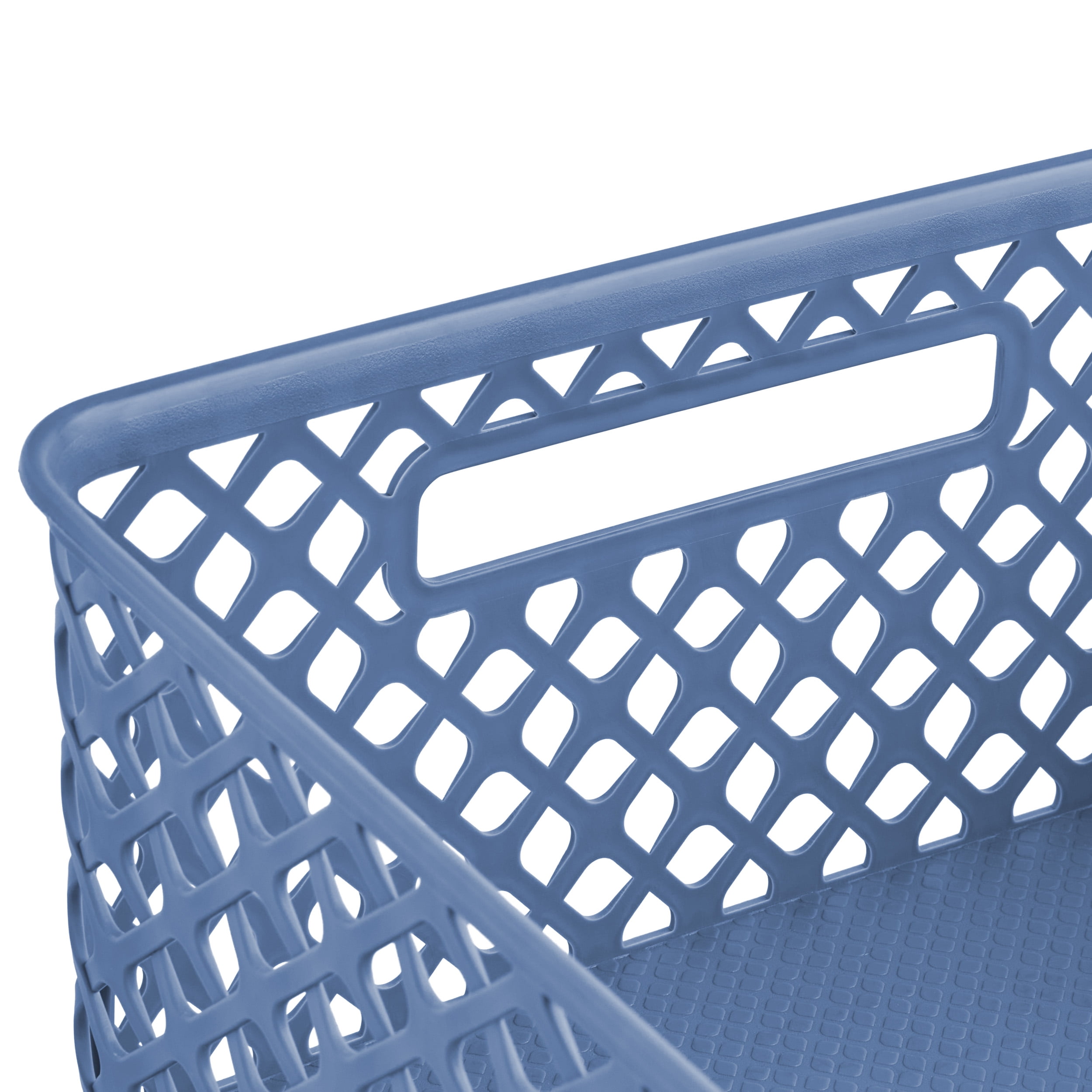 (3 pack) Mainstays Medium Blue Decorative Plastic Storage Basket, 14 in x 11.5 in x 5.3 in