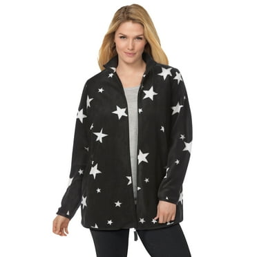 Woman Within Plus Size Zip-Front Microfleece Jacket Long Oversized Fleece