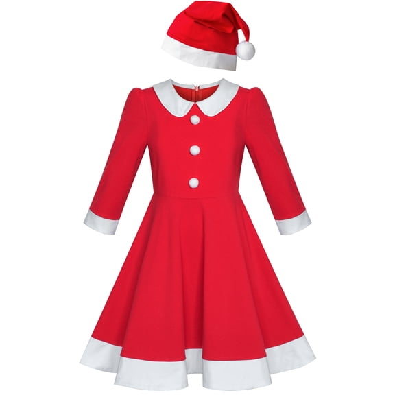 Girls Dress Christmas Santa Hat Long Sleeve Party New Year 5 Years