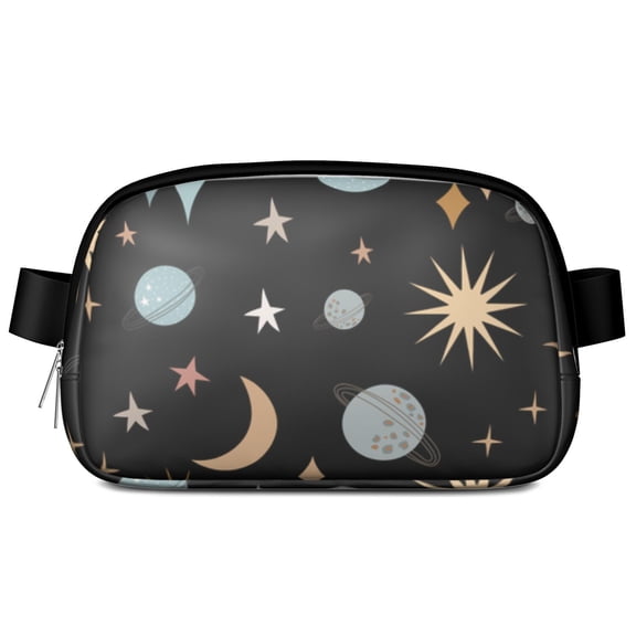 Celestial Moon Fanny Pack – Cosmic Sun and Star Print Waist Bag with Golden Astrology Design – Waterproof Belt Bag for Spiritual and Witchy Style