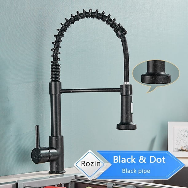 Grifo de cocina negro mate Rozin, grifo mezclador montado en cubierta, boquilla rociadora de flujo de rotación de 360 grados, fregadero de cocina, grifos fríos y calientes Tan Jianjun unisex