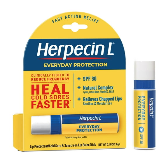 Herpecin L Lip Balm Cold Sore, Fever Blisters, Chapped Lip Relief SPF30, Lemon, & Lysine, 0.1oz