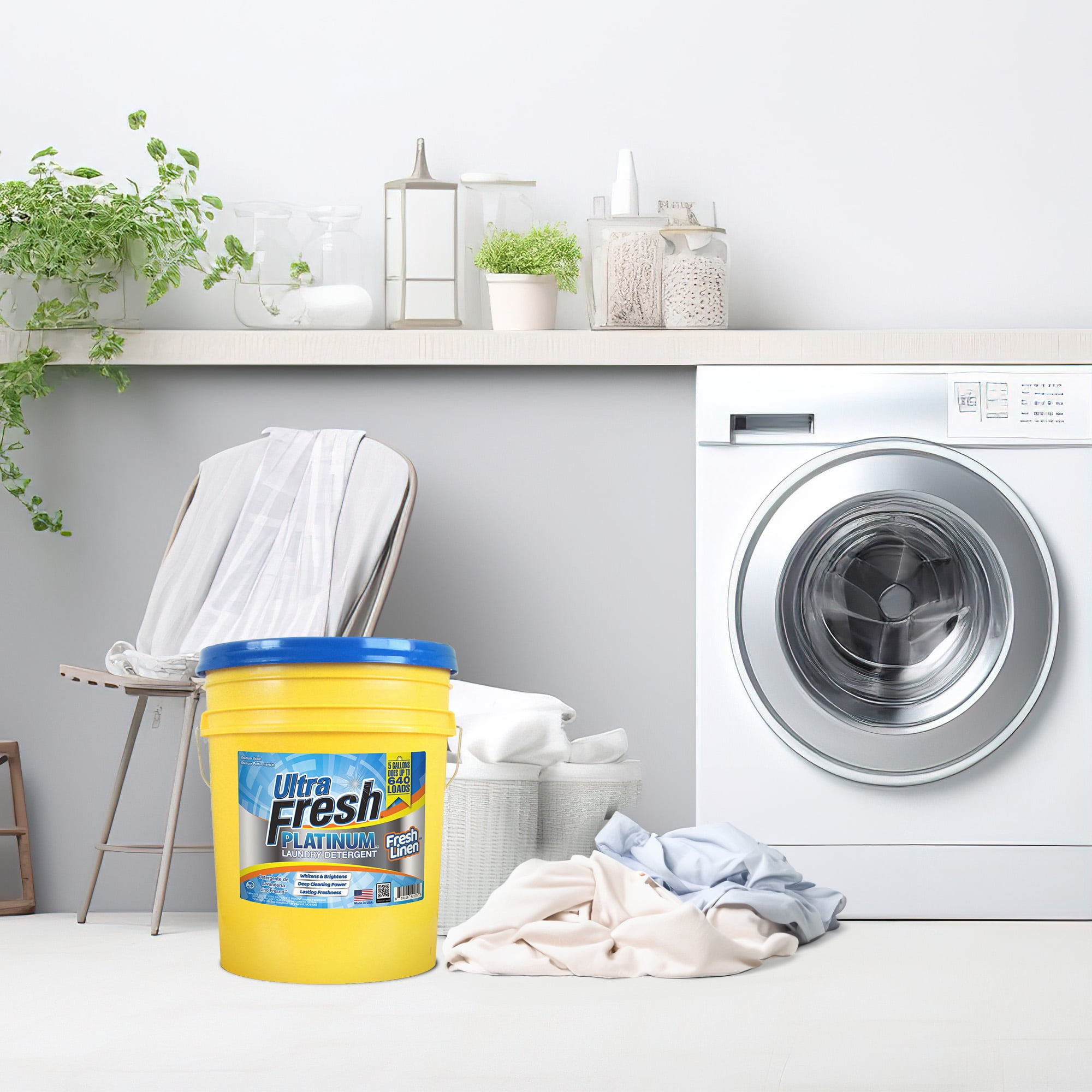 Ultra Fresh Platinum 5 Gal Liquid Laundry Detergent, Up to 640 Loads, Fresh Linen Scent