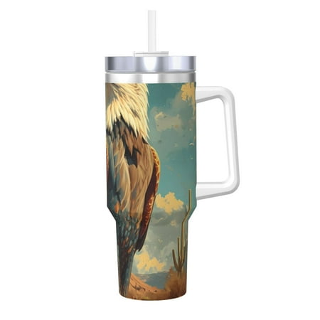 

KLL Western Desert Cactus Bald Eagle Print 40oz Stainless Steel Insulated Car Cup Coffee Mug with Spillproof Lid - Keep Your Drink Hot or Cold on the Go