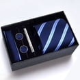 thumbnail image 1 of Cajas de regalo Corbata para hombre Bufanda cuadrada Gemelos Clip de corbata Conjunto de cinco piezas Negocios formales Rayas azules, 1 of 6