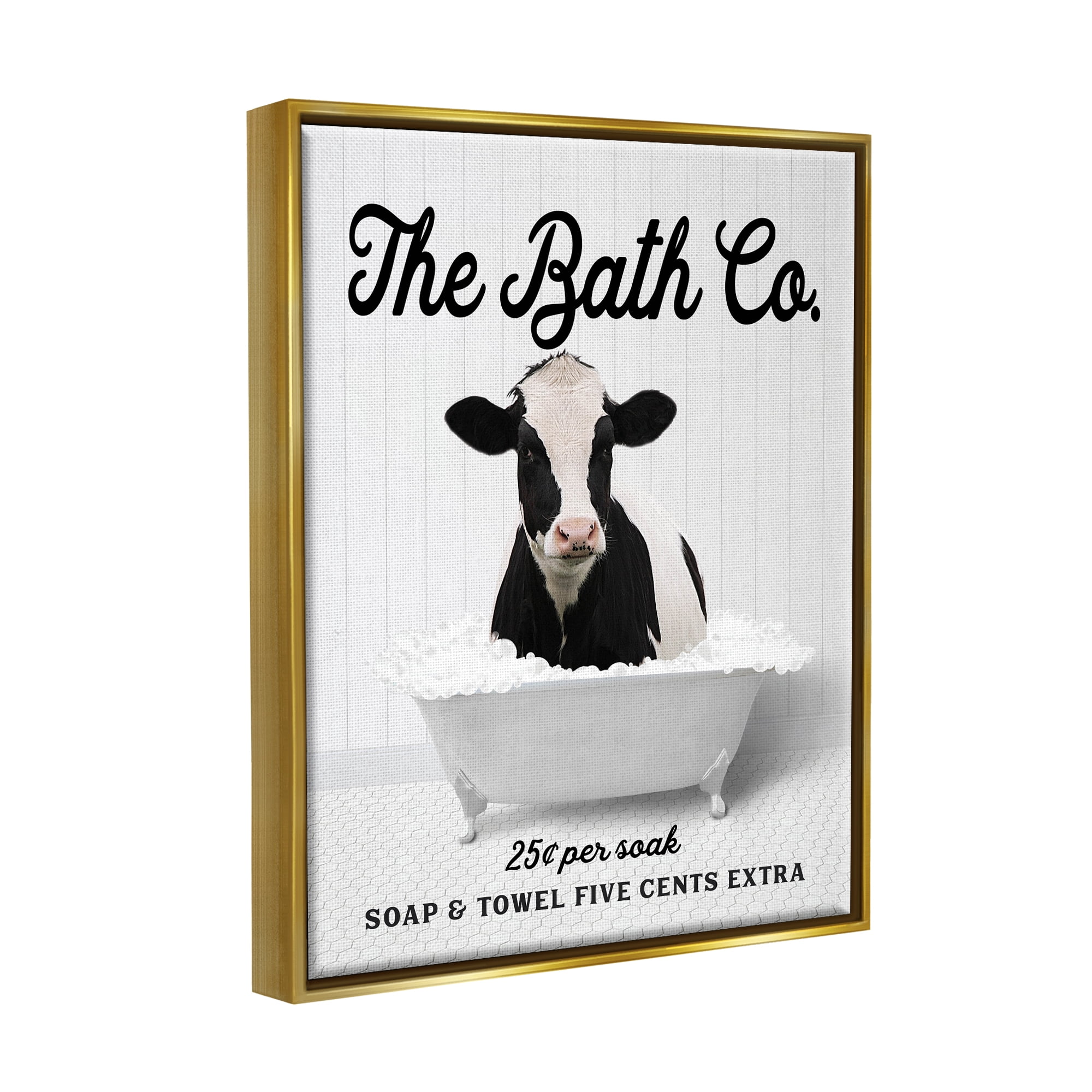 Stupell Industries Bubble Bathtub Cow Animals & Insects Painting Gold Floater Framed Art Print Wall Art, 17 x 21