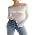 thumbnail image 3 of Women y2k Fairycore Tops Solid Color Off Shoulder Flared Long Sleeve T-Shirts, 3 of 5