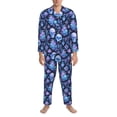 thumbnail image 3 of Lsque Skull blue crystal flower Pattern Long Sleeve Pajama Set for Men - Soft 2-Piece Sleepwear and Loungewear Set with Pockets, Comfy Nightwear-Small, 3 of 7