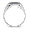 thumbnail image 5 of Auriga Fine Jewelry 10K White Gold Men's Grooved with Black Enamel and Imitation Blue Spinel Masonic Ring Size- 9, 5 of 6