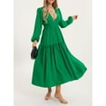 thumbnail image 2 of xiaxaixu Robe Longue Femme Couleur Unie Col en V Manches Longues Grande Balançoire Boho Mode Printemps Automne Décontractée Ample Vacances, 2 of 9