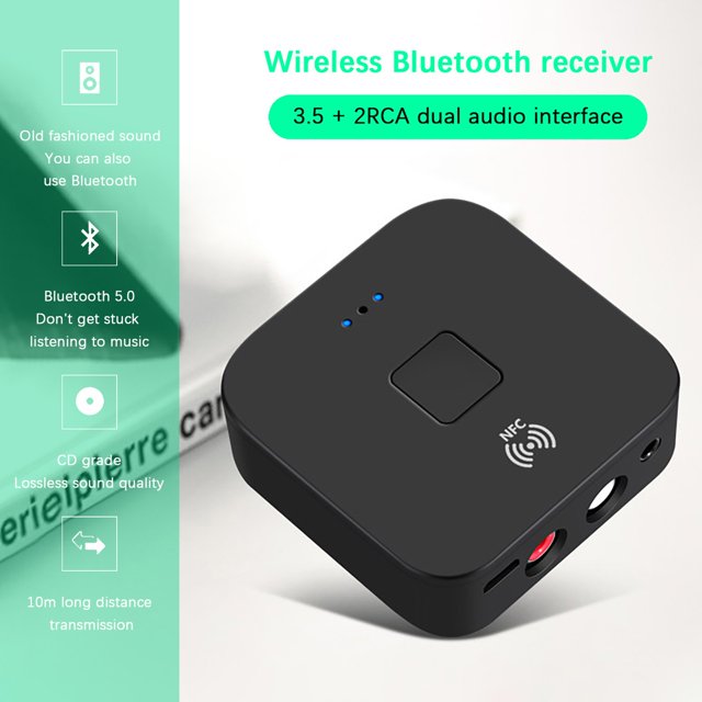 Heliisoer Bluetooth 5.0 Transmitter Receiver Wireless 3.5mm 2 RCA Audio Adapter