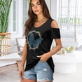 thumbnail image 2 of POLERO Women's Cut Out Cold Shoulder Tops Butterfly Jeans Print Summer Short Sleeve Sexy Shirts Travel Beach Hawaii Tunic Soft Lightweight Casual M, 2 of 7