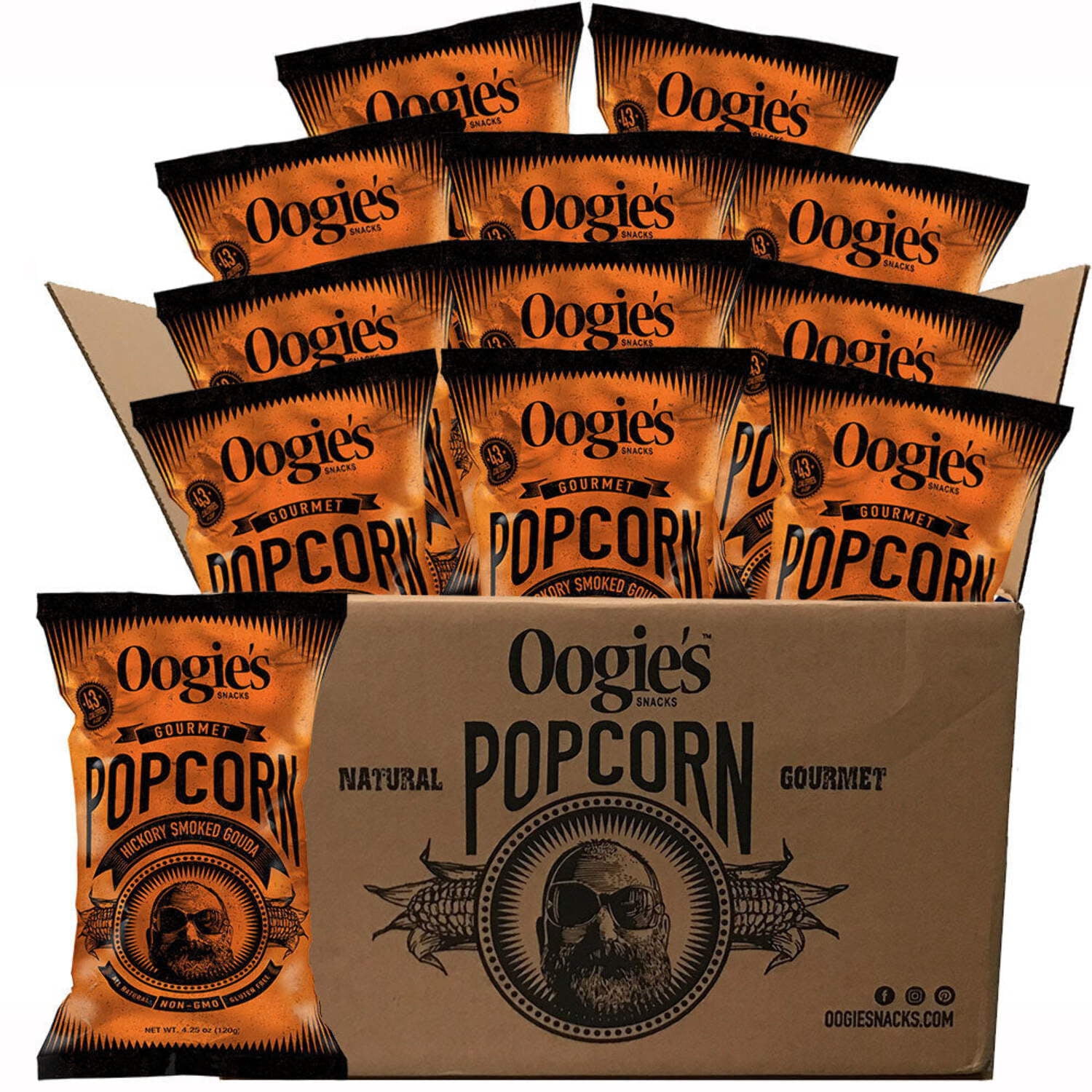 Oogie’s Snacks Gluten-Free Hickory Smoked Gouda Popcorn, 4.25 oz Big Bags (4 Count)