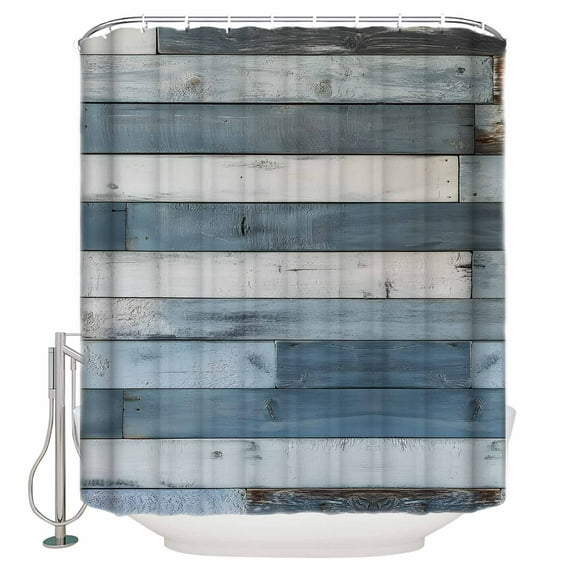 Small Stall Shower Curtain 36x72 Inch Narrow Half Size Vintage Blue Farmhouse Bath Curtains Bathroom Decor Retro Wooden Country Waterproof Fabric Shower Curtain Set with Hooks 36 Inch