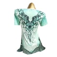 thumbnail image 3 of Uhndy Plus Size Summer Fashion Print Blouse Casual Ladies Tunic Tee Tops Female Women's Short Sleeve Shirt Green XXL, 3 of 5