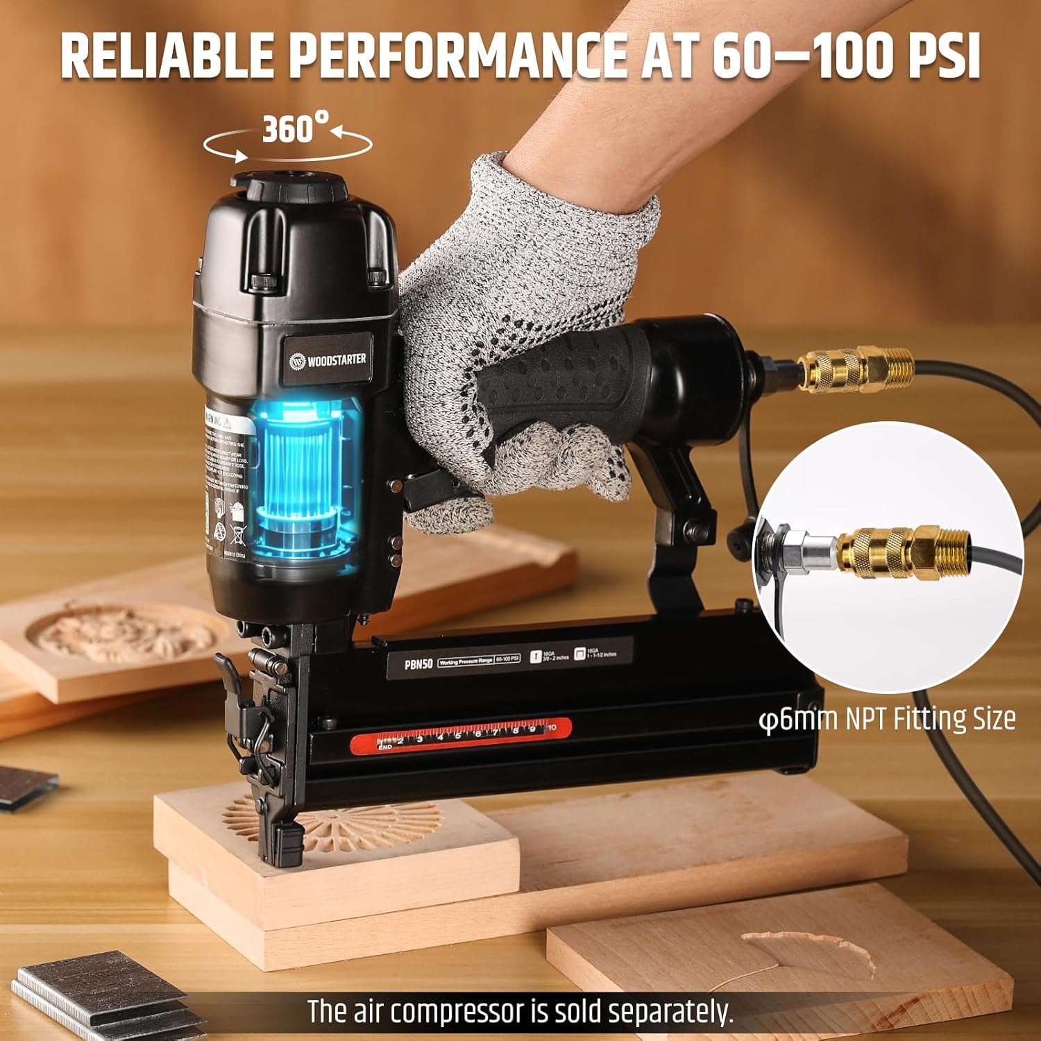 WOODSTARTER Pneumatic Brad Nailer, 18 Gauge 2 in 1 Air Brad Nail Gun and Staple Gun, compatible with 2-Inch Brad Nails and Crown 1-1/2 inch Staples, for Upholstery, DIY Project, Woodworking