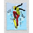 thumbnail image 1 of Youth Tapestry, Teenager Playing Skateboard on Street with Abstract City Background Circles Buildings, Wall Hanging for Bedroom Living Room Dorm Decor, 40W X 60L Inches, Multicolor, by Ambesonne, 1 of 2