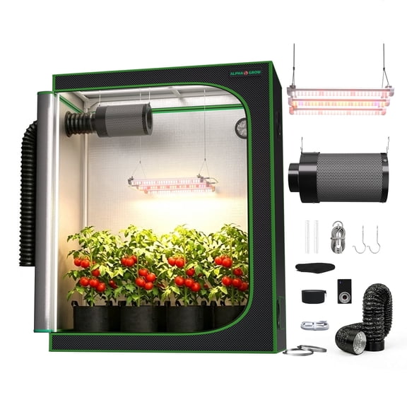 ALPHAGROW Black Indoor Grow Tent Kit, 2 x 4 ft, 600D Fabric, 33 W LED, 4 in Fan Filter