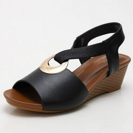 

Wedge Sandals for Women Cutout Peep Toe Mid Heel Rhinestones Fashion Breathable Beach Sandals