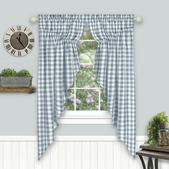 Kate Aurora Country Chic Gray Plaid Farmhouse Rod Pocket Curtain Sets, 36 x 63 in (2 Panels)