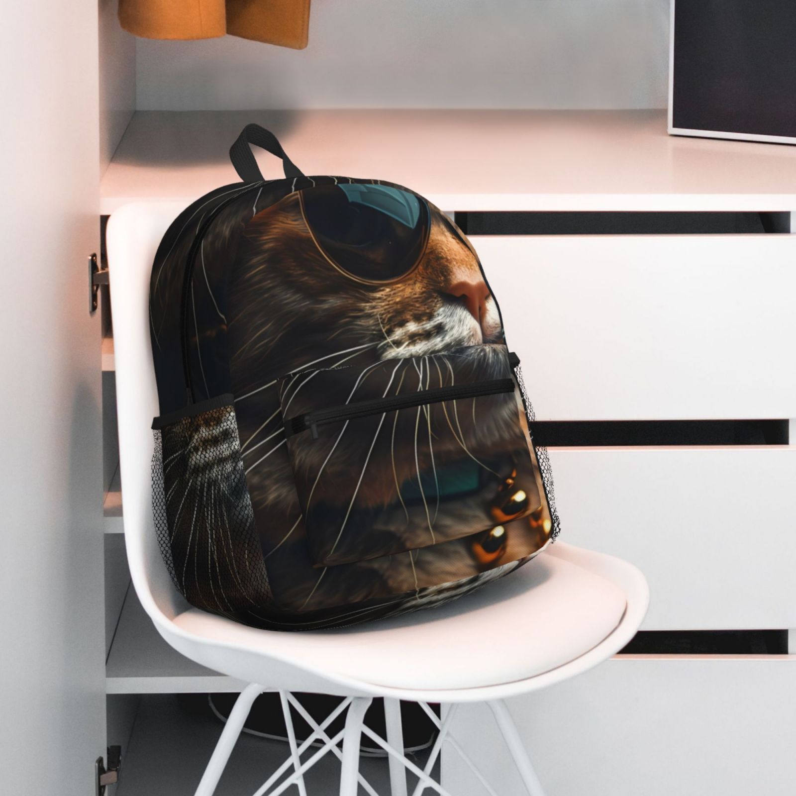 Gukieu Dapper Cat in Sunglasses Print Backpack, Waterproof Backpack with Adjustable Shoulder Straps, Suitable for Campus, Business, Travel, Unisex