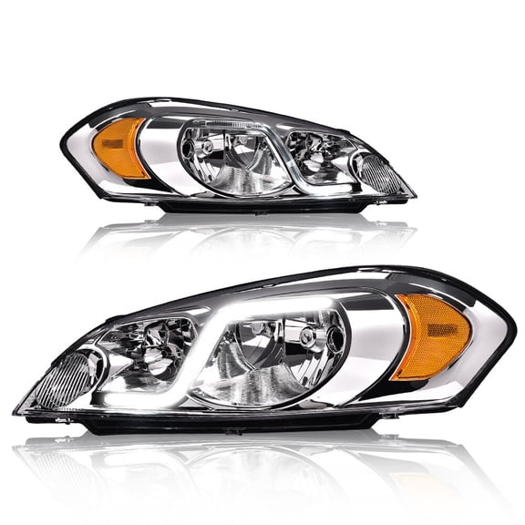 Fit For 2006-2016 Chevy Impala Chrome Housing Amber Corner Headlights W/ LED DRL
