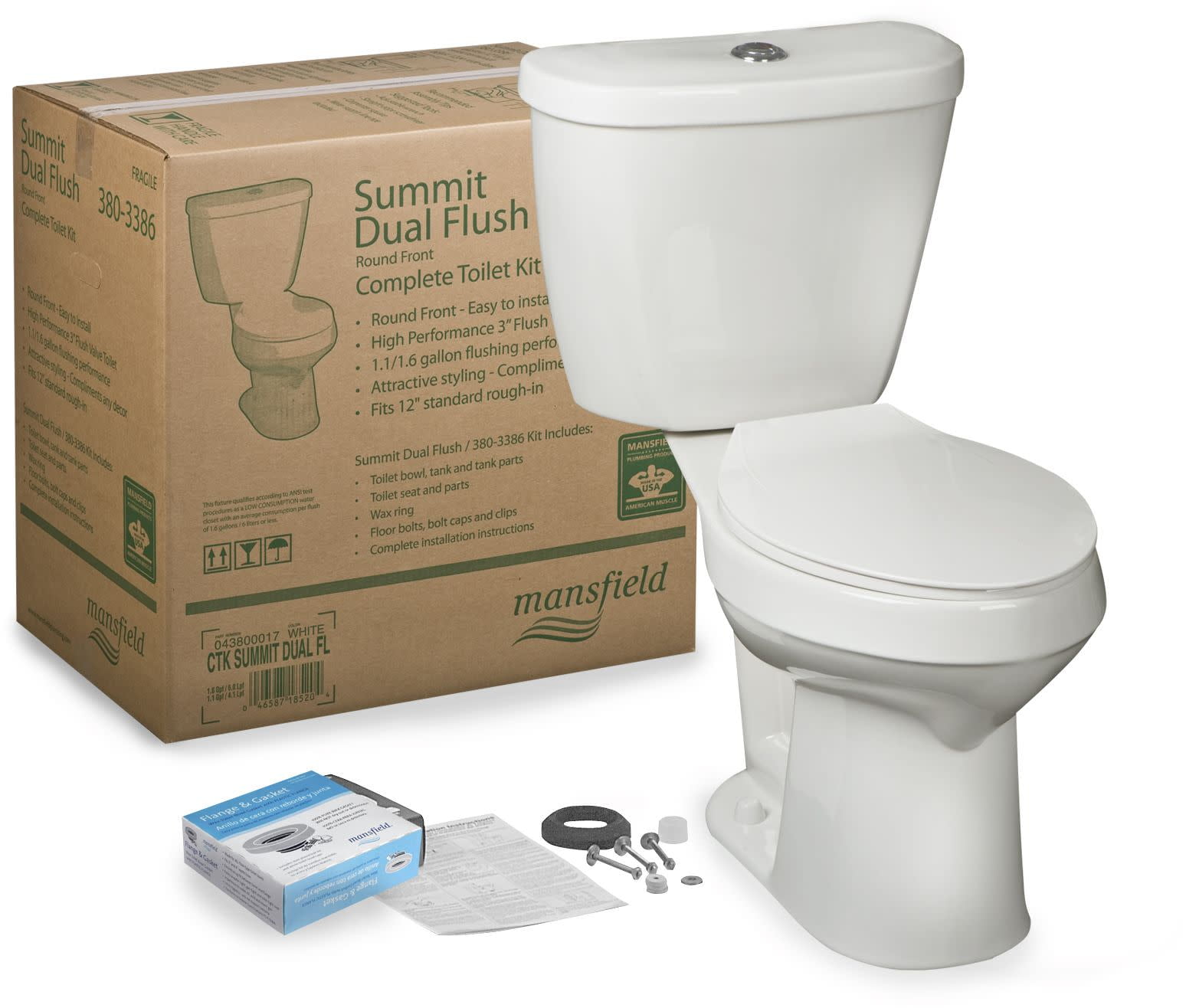 Mansfield 4380Ctk Summit 1.1/1.6 Gpf DualFlush TwoPiece Round Toilet