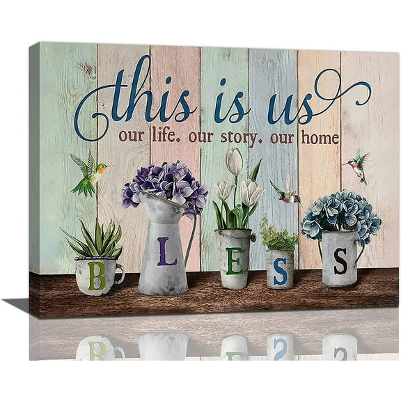 Farmhouse Bathroom Decor Rustic Floral Wall Art Bathroom Pictures Country Canvas Print Modern Artwork For Bathroom Living Room Bedroom Framed 16"x12"