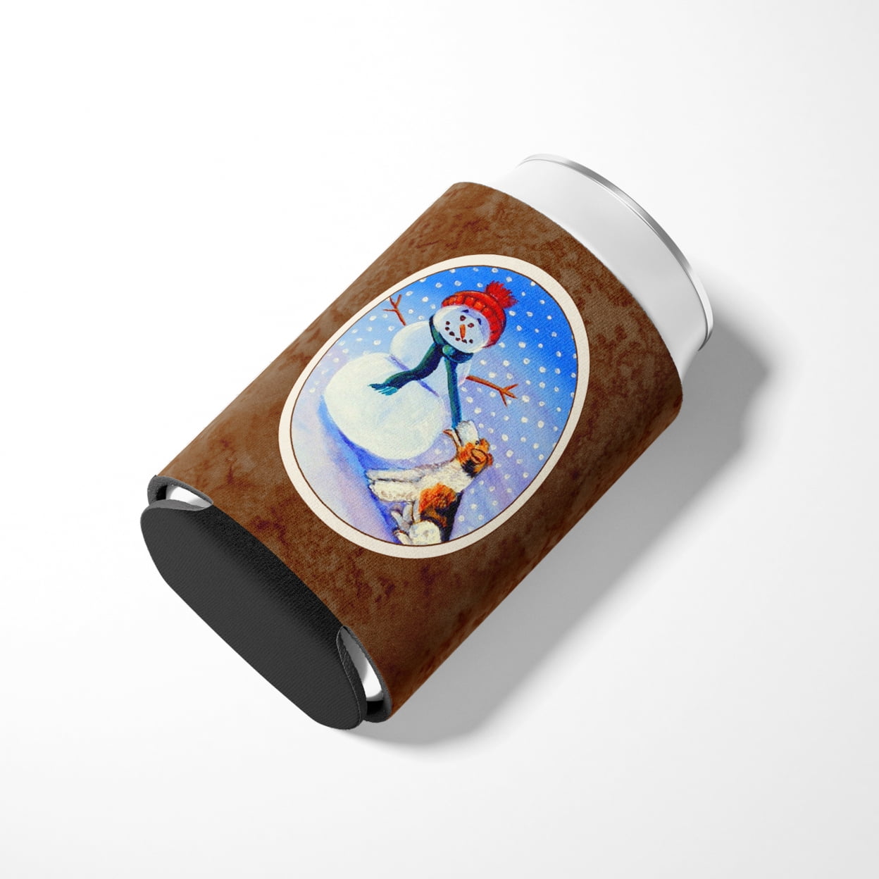 Caroline's Treasures 7156CC Snowman with  Fox Terrier Can or Bottle Hugger, Can Hugger, multicolor