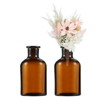 Uxcell Brown Glass Bud Vase Set of 2 Small Flower Vases for Centerpiece Tiny 125ml Narrow mouth Vintage Clear Mini Vases
