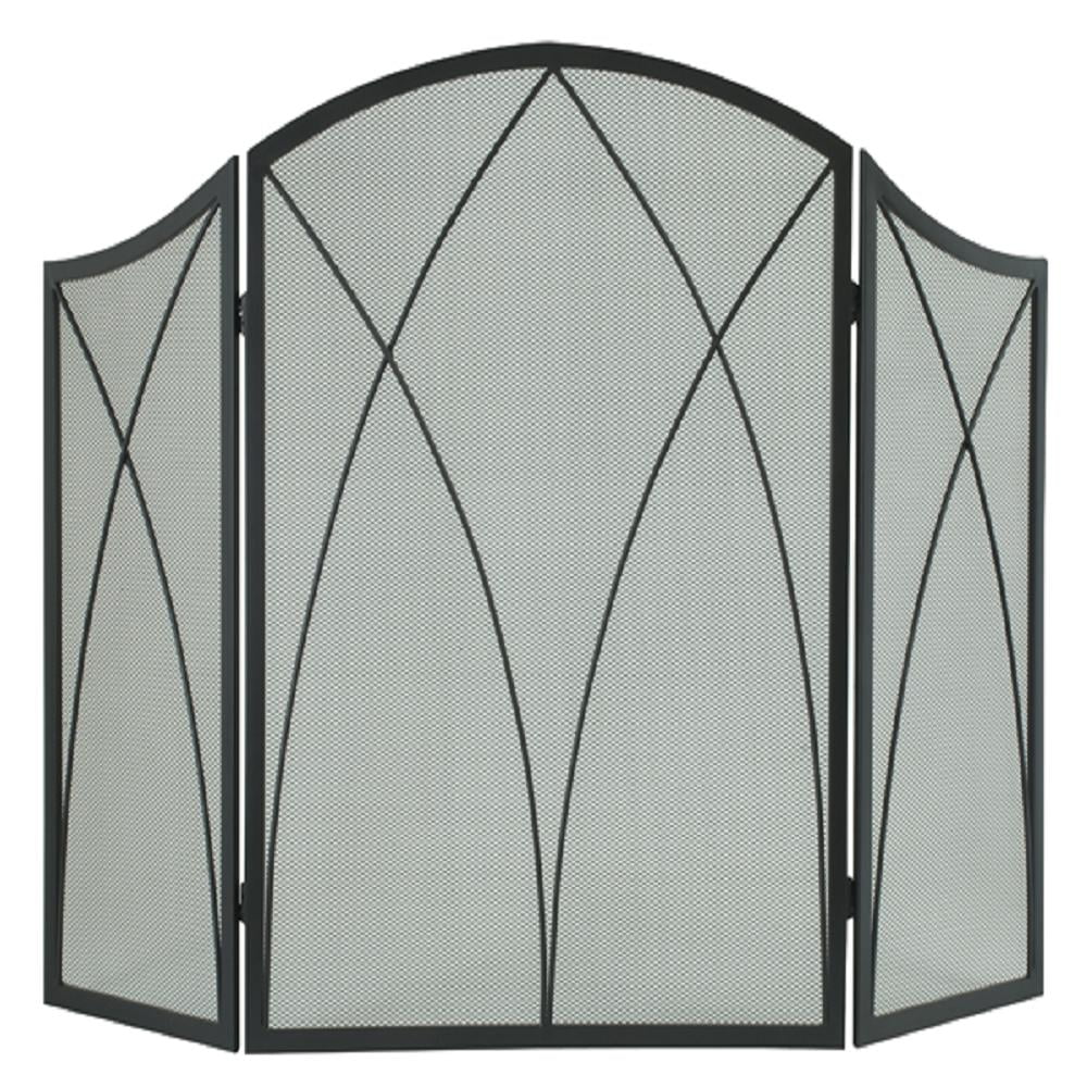 Heavy Duty Steel Black Finish NEW 3 Panel Arched Fireplace Screen 48 X 30 in 