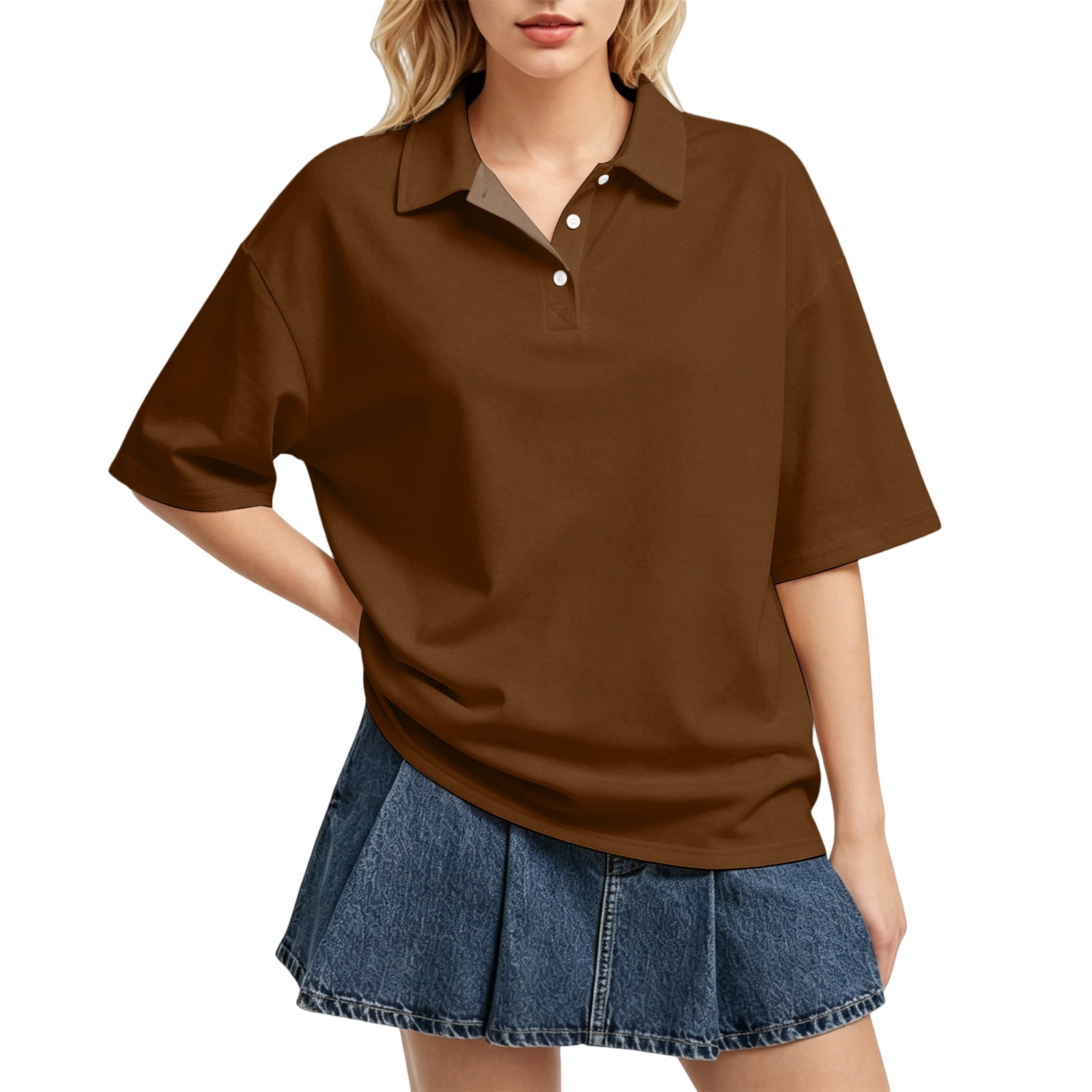 AFB BIG POLO SHIRTS　希少サイズ　swag y2k Sewkxo Women Short Sleeve Solid Color Polo Shirt Oversized Collar