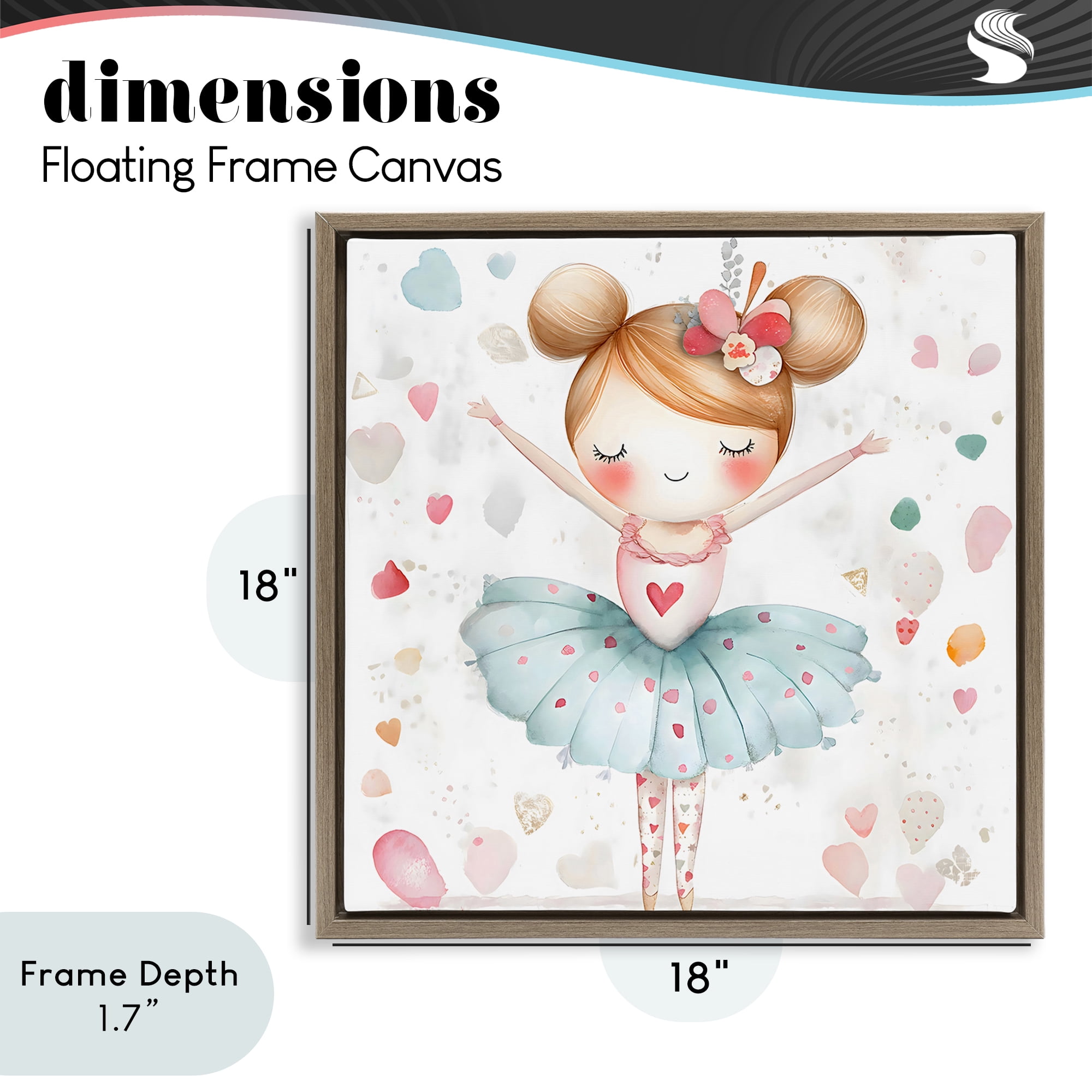 Stupell Industries Cute Ballerina with Hearts Brown Framed Floater Canvas Wall Art, design by Creative Studio