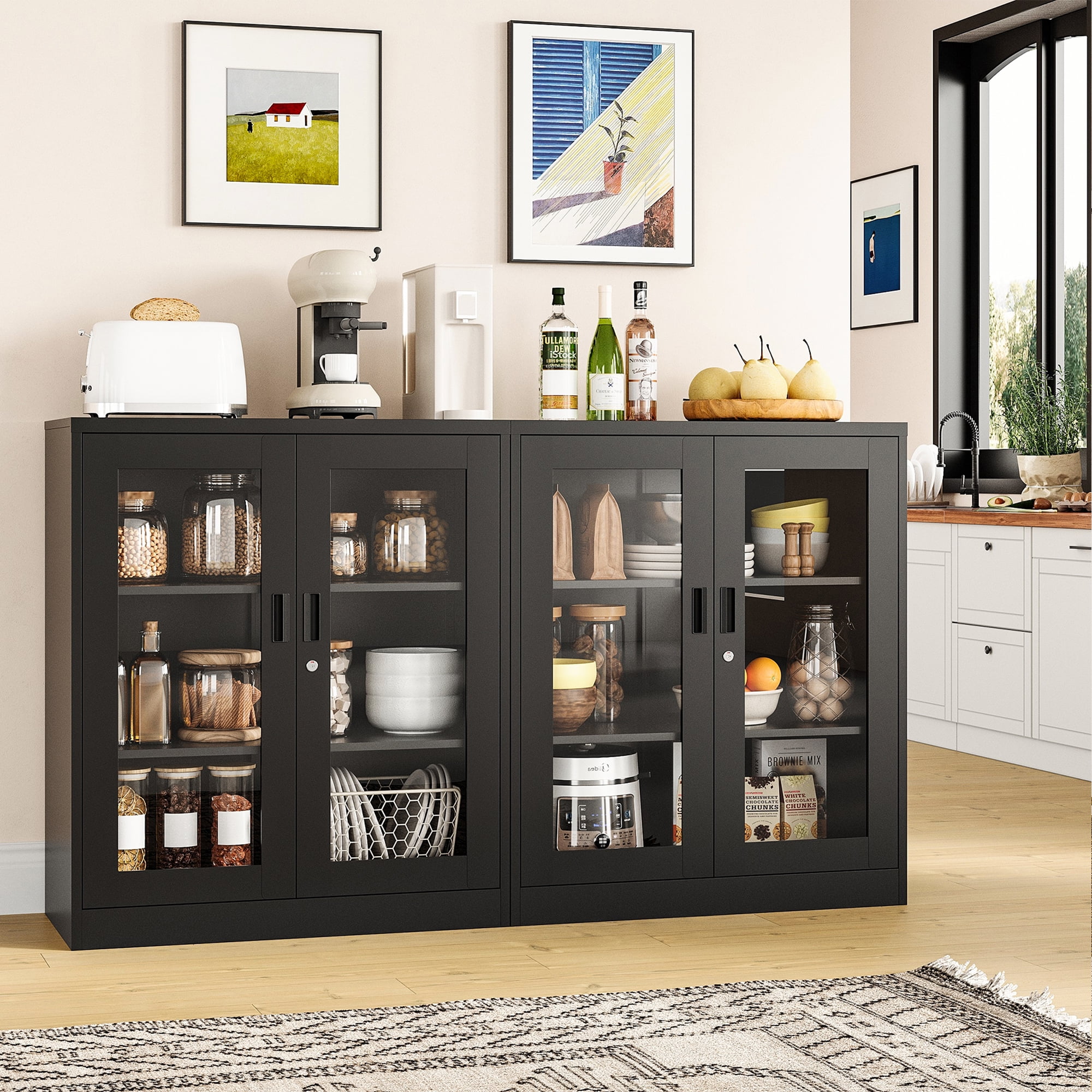 STANI 35.4"H Metal Storage Cabinet Steel Office Storage Locker,Black Locking Tool Cabinets for Office,Home, Assembly Required